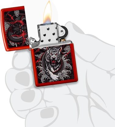 Запальничка Zippo з дизайном Дракон і Тигр, металева, червона