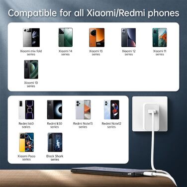 Зарядний пристрій 120W для Xiaomi 15/14T/13T/12T/11T Pro/Ultra, Redmi Note 14/13/12 Pro+ 5G з кабелем USB-C 2м