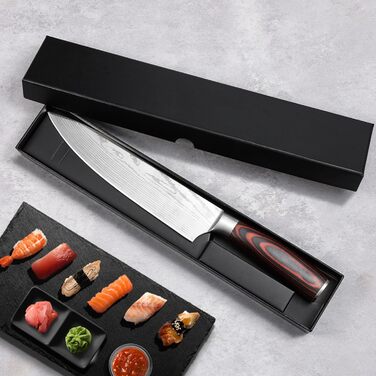 Професійний кухонний ніж Plys Kochmesser 20 см: гострий ніж з нержавіючої сталі з вуглецевим покриттям, ніж шеф-кухаря з ергономічною ручкою, срібляста клинка