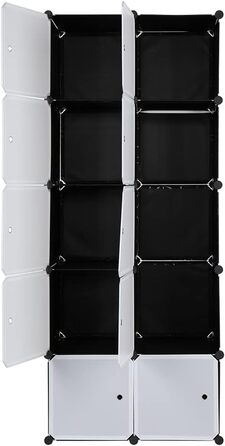 Regal system, 10 cubes, plastic wardrobe with doors, modular cabinet for space-saving storage, 70 x 45 x 175 cm, white door & black cabinet, for storing clothes, shoes, etc.