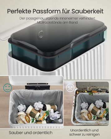 Сміттєвий відер SONGMICS для кухні, 30 л, педальний смітник зі сталі з системою Soft-Close (білий)
