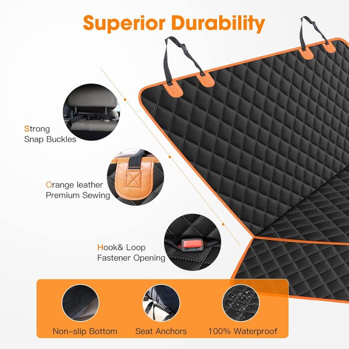 Захисний чохол на сидіння для собак MIXJOY, водовідштовхувальний, з ременем безпеки, для автомобілів, позашляховиків та вантажівок, 53'W x 47'L
