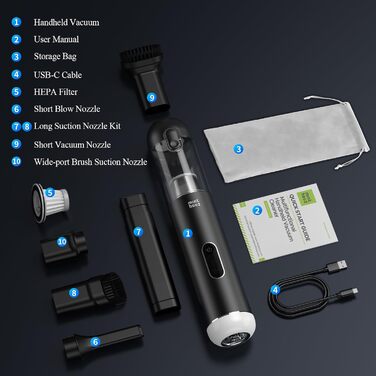 Портативний бездротовий пилосос Minthouz 20 KPa з LED-підсвічуванням, швидка зарядка QC 3.0, для авто, дому та офісу