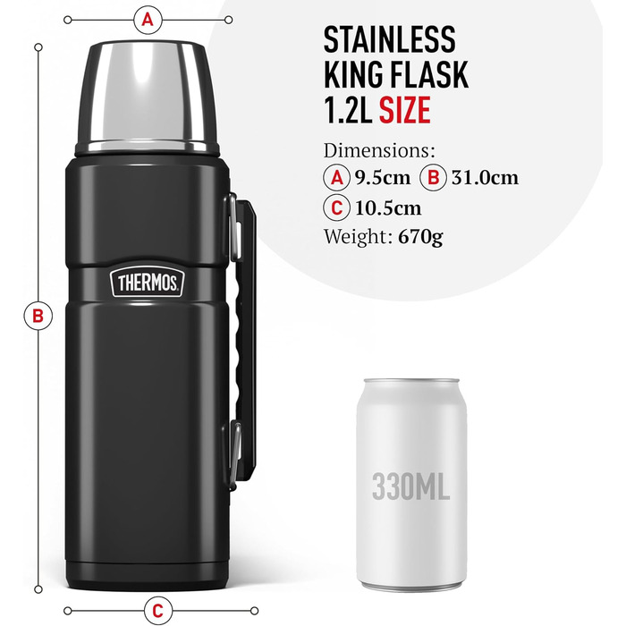 King Stainless Steel Flask with Handle - 1.2L / 1200ml - Brown