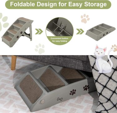 Сходинка для тварин SOARS: 4 сходинки, килимок з фетру, для котів та собак до 60 кг, сірий колір