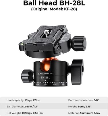 Штатив K&F Concept 200CM (78 дюймів) для камери: міцний трипод з кульковою головкою 360°, функцією однонога та 1/4'' гвинтовим з'єднанням. Підходить для DSLR-камер (до 158 см, 10 кг, алюміній, з двосторонньою пластиною).