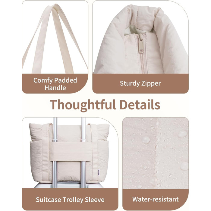 Сумка жіноча Narwey Shopper бежева, велика, легка - для роботи, навчання, як сумка для вчителя з багатьма кишенями