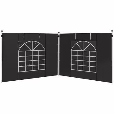Outsunny 2-Piece Side Panels for Gazebo 3x3/3x6 m, Side Wall with Window and Velcro Closure, Waterproof Side Walls Made of Oxford Fabric, as Wind and Privacy Screen for Party Tent, Black | Aosom