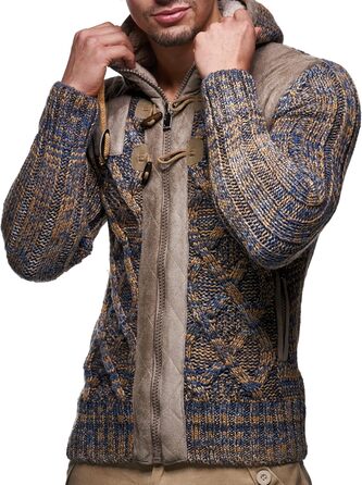 Світшот Leif Nelson для чоловіків з капюшоном та блискавкою - чоловічий кардиган з в'язаного полотна для зими (4XL, Коричневий)