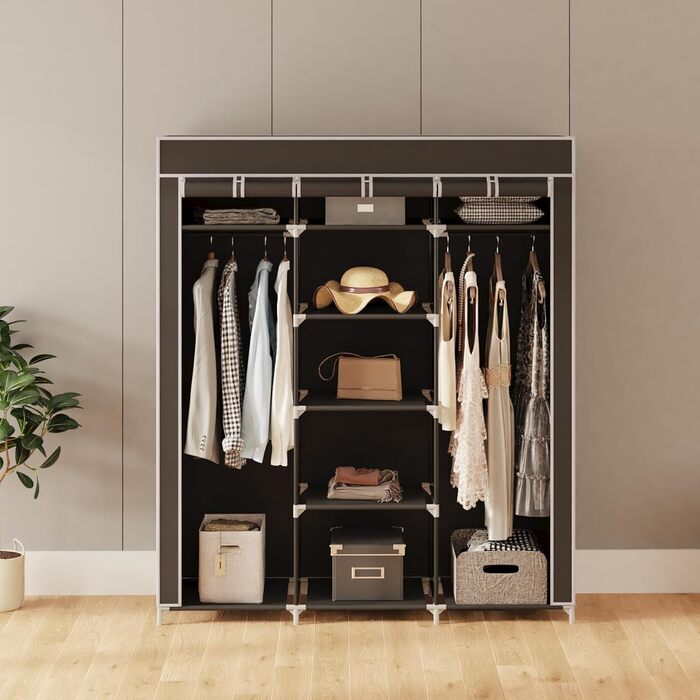 Wardrobe, Fabric Wardrobe for Bedroom, Fabric Closet, Large Storage Space, Sturdy Wardrobe, for Bedroom, Dressing Room, 150x45x175cm, (Black)