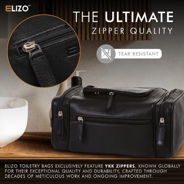 Чоловіча дорожня косметичка ELIZO Dopp Kulturtasche з натуральної шкіри, велика, для підвішування, з TSA-замком, чорна, дизайн Espresso (L)