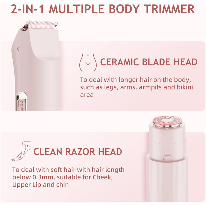 Електричний тример для бікіні 2-в-1 для жінок - Райзер для тіла, обличчя, інтимної зони, USB-зарядка (не водонепроникний)