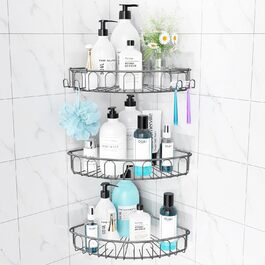 Orimade Corner Shower Shelf, No Drilling Required, SUS304 Stainless Steel, Self-Adhesive Shower Shelf, Shower Baskets, Rust-Proof, 3 Pieces, Grey