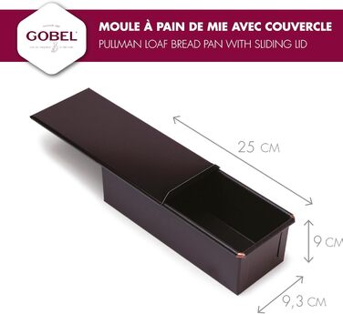 Форма для тостового хліба Gobel з кришкою, антипригарна, нержавіюча сталь, 25×9,3×7,6 см, чорна, Франція