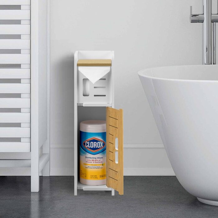 PVC Bathroom Toilet Paper Holder with Brush - White Freestanding Organizer