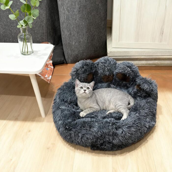 М'яке ліжко для собак та котів з дизайном ведмежих лапок, 50 см, сірого кольору. Зручне та тепле місце для сну маленьких та середніх собак, котів та кроликів. Легко миється.