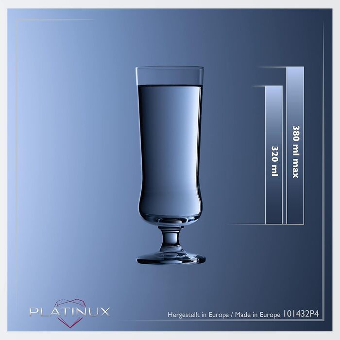 Набір келихів для коктейлів PLATINUX Elegante Crystalline 300 мл, 4 шт. для лонг дринків, кави та коктейлів