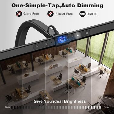 LED лампа для столу 24W, 80 см, регульована яскравість, зміна колірної температури, захист очей, без відблисків, для офісу та дому