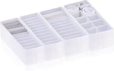 ROW&LINE® – Organizer Set – 11 extra tall compartments for underwear, bras & clothing – organization system changing table – durable & washable for any closet & drawer – white – Size: 4x S (White: 2x S / 1x M+ / 1x L)