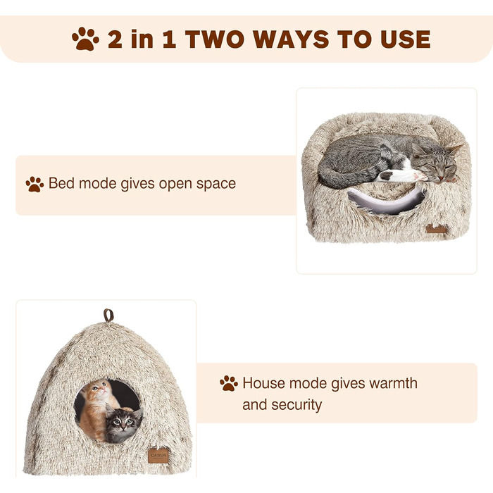 Cat Bed Washable Cat Sleeping Place for Cats Cat Cave Plush Pet Cat Head Pillow Cat House Cat Cushion Fluffy Kitten Puppy Snuggle Bed Pet Bed White (Coffee, Medium)