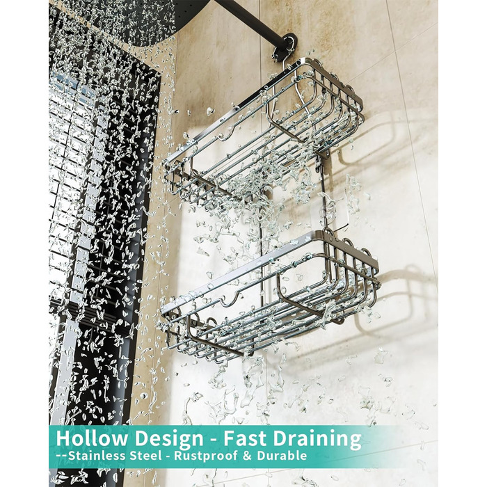 HapiRm Shower Shelf for Hanging, Hanging Shower Rack with Multiple Hooks - High-Quality Hanging Shower Basket Stainless Steel, No Drilling Required, Silver