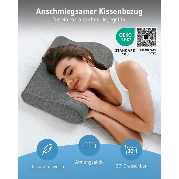 Ортопедична подушка для шиї ONDA, м'яка подорожня подушка з memory foam для літака, авто, дітей і дорослих, проти болю в шиї, гіпоалергенна