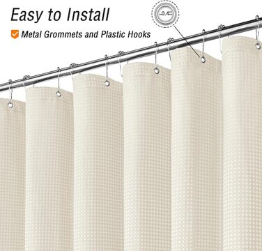 Душовий завіс Gibelle Extra Long 183x213 см, вафельний малюнок, текстиль, водонепроникний, для прання, фіолетовий (слонова кістка)