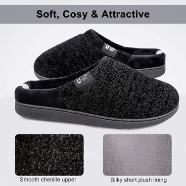 Тапочки домашні жіночі LongBay з Memory Foam, антиковзаючі, зручні, сліпони (40/41 EU, Чорний)