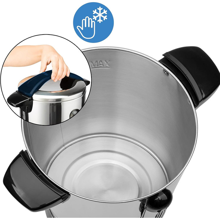 MONZANA® Glühwein Warmer 6.8L with Tap, Drip Tray, Thermostat (30-110°C), Hot Beverage Dispenser, Stainless Steel, Canning Pot, Punch Warmer, Hot Beverage Machine (8.8 L)