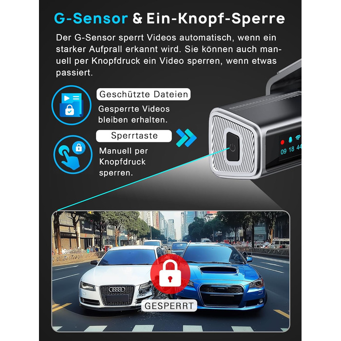 Автомобільний відеореєстратор Navycrest 4K + 1080P (передній та задній), 5GHz WiFi, 64GB SD карта, нічна зйомка, WDR, G-сенсор, паркування 24/7, циклічний запис, керування через додаток