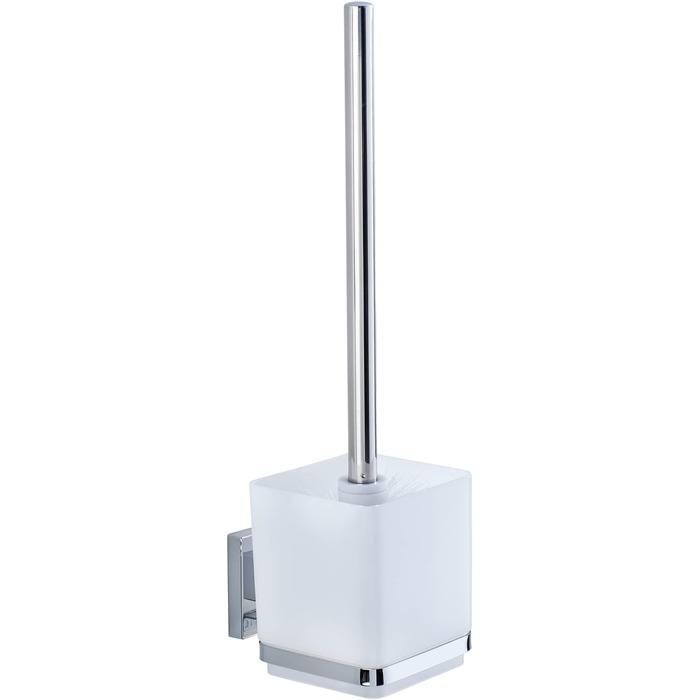 WENKO Vacuum-Loc® Bathroom Wall Shelf Quadro Maxi, with 2 tiers, 38.5 x 8.5 x 14.5 cm & Vacuum-Loc® Wall Toilet Set Quadro, toilet brush with open brush holder, 9.5 x 37 x 12.5 cm