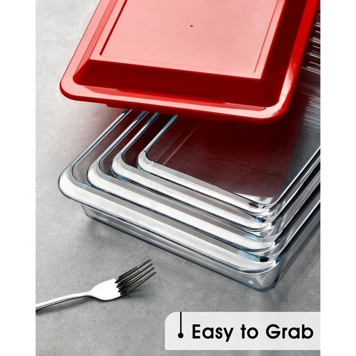 Set of 4 Glass Casserole Dishes with Lids, 1+1.7+2.8+4.2L - Lasagna Dish for Oven (NOT THE LID), Rectangular, Glass Storage Containers with Plastic Lid Rectangular with Lid - 1+1.7+2.8+4.2L