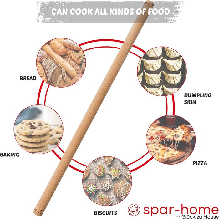 spar-home Turkish Rolling Pin - Traditional Dough Roller Made of Beechwood Handmade Wooden Rolling Pin Oklava (3er_60cm)