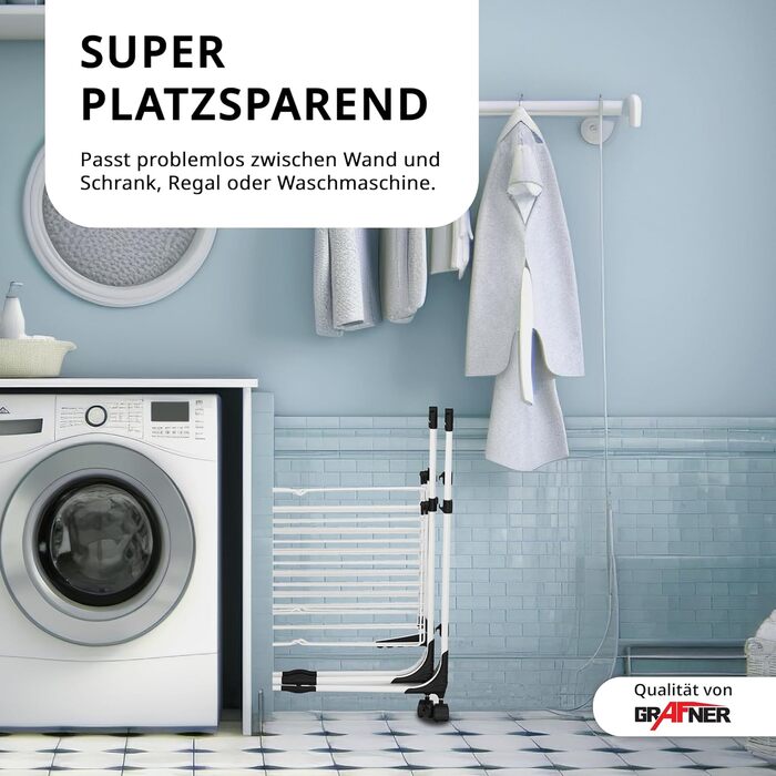 Сушарка для білизни Grafner Turm з колесами, 30 метрів мотузки, 3 яруси, 6 крил, розкладна та компактна