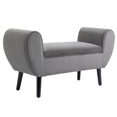 HOMCOM Bench Grey Modern Storage Chest Bench with Soft Polyester and Rubber Wood with Armrests 118x42x66cm for Entryway and Living Room