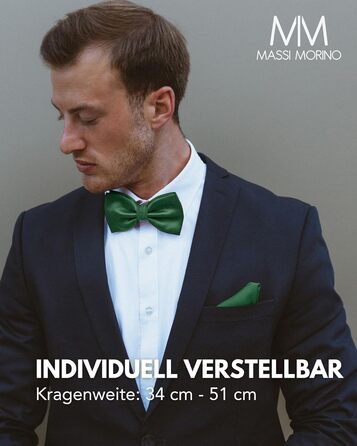 Массі Моріно: Комплект краватка-метелик та нагрудна хустинка для чоловіків - ідеальний вибір на весілля. Регульована краватка-метелик (зелена)