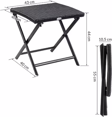 Casaria® Polyrattan Folding Stool, 75kg Load Capacity, 44x40x44cm, Foldable, Lightweight, Portable, Outdoor, Weatherproof, Garden, Terrace, Balcony, Camping Stool Chair Table 1