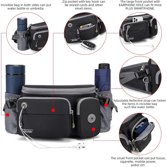 Сумка на пояс для собак TUDEQU - велика, водостійка, для хандрингу, подорожей та активного відпочинку. З двома кишенями для пляшок з водою.