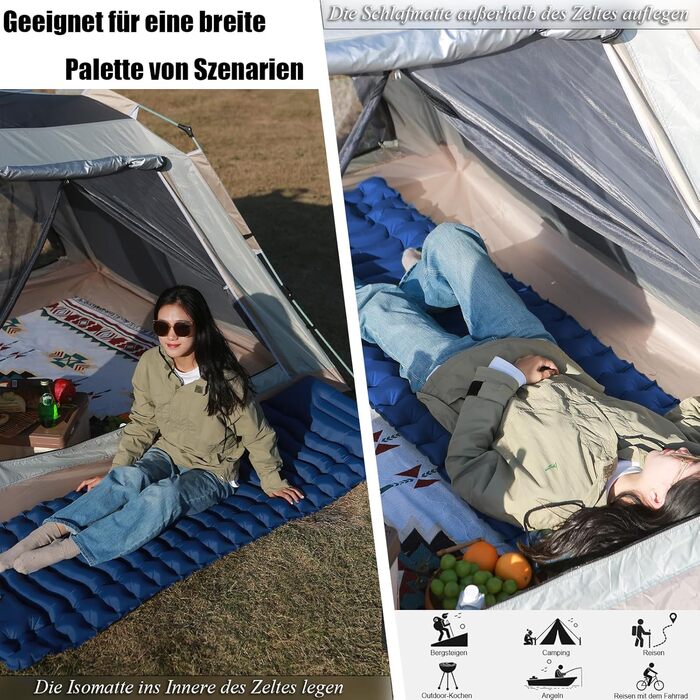 Надувна туристична матрац Holwim Isomatte з самонадуваванням, самостійно надувається, з подушкою та насосом, ультралегка, компактна, для кемпінгу, блакитна