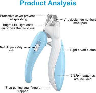 Тример для когтів домашніх тварин DONGKER з LED-підсвічуванням та гострою клинком, для собак та котів середніх та маленьких порід