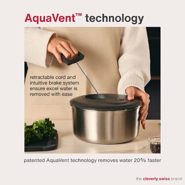 Салатниця-швидкокрутка Zyliss Easy Spin 6L з мотузковим механізмом, нержавіюча сталь, BPA-free, AquaVent™