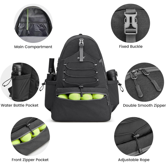 G4Free Tennis Backpack - Large Pickleball Bag for Men & Women - Holds 4 Rackets with Shoe Compartment - Black