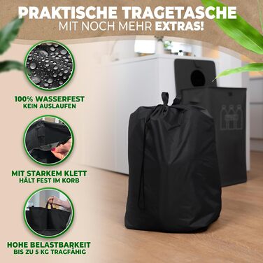 Deposit bottle collection container with lid and carrying bag | Deposit container with drop-in opening | Ideal bottle organizer for collecting deposits, bottle collector, empty container for kitchen black (Black)
