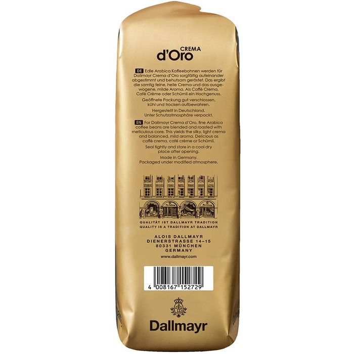 Кава в зернах Dallmayr Crema D'Oro Medium Roast, м'який обсмал, 1 кг