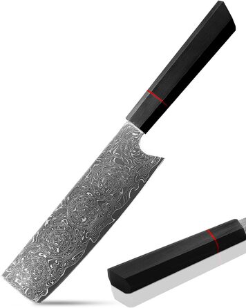 Японський ніж шеф-кухаря Plys Damast: професійний кухонний ніж з чорним дерев'яним руків'ям (Nakiri)