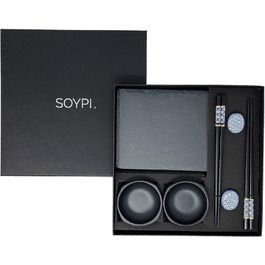 Набір для суші на 2 особи - чорний, 10 предметів: палички, шліфувальні дошки, підставки, миски. У подарунковій коробці.