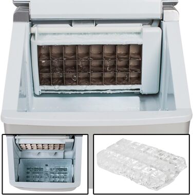 TecTake Professional Ice Cube Machine, Ice Cube Maker for Clear Ice Cubes, Ice Cube Maker, 13 Kg 24 h, 2.2 Liter Water Tank, 24 Ice Cubes per Cycle, incl. Ice Bucket and Ice Scoop - Silver
