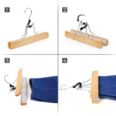 12 дерев'яних вішалок для штанів SONGMICS, антиковзаючі, обертаються на 360°, з хромованим гачком, CRW007-12