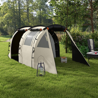 Намет Outsunny Tunnelzelt Campingzelt 5 осіб Сімейний намет 2 кімнати Бічні вікна Сумка для перенесення 3000 мм Садовий Хакі | Aosom