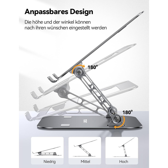 Підставка для ноутбука TECKNET регульована по висоті, ергономічна, складна, портативна з вентиляцією, сумісна з ноутбуками та планшетами 11-17.3 дюймів (сіра)